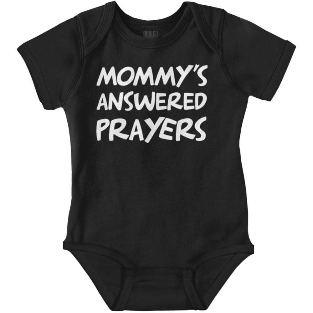 imageBrisco Brands Mommys Answered Prayer Religious Baby Romper Boys or GirlsBlack