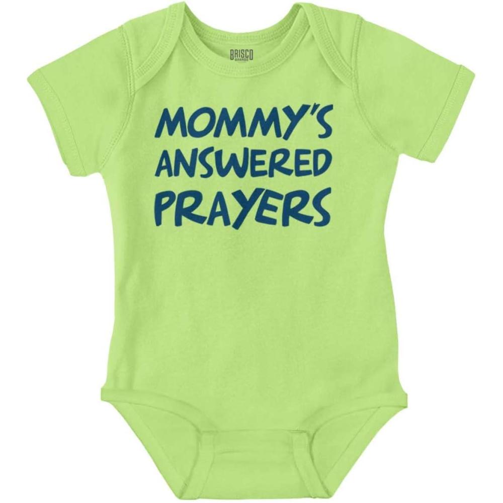 imageBrisco Brands Mommys Answered Prayer Religious Baby Romper Boys or GirlsKey Lime
