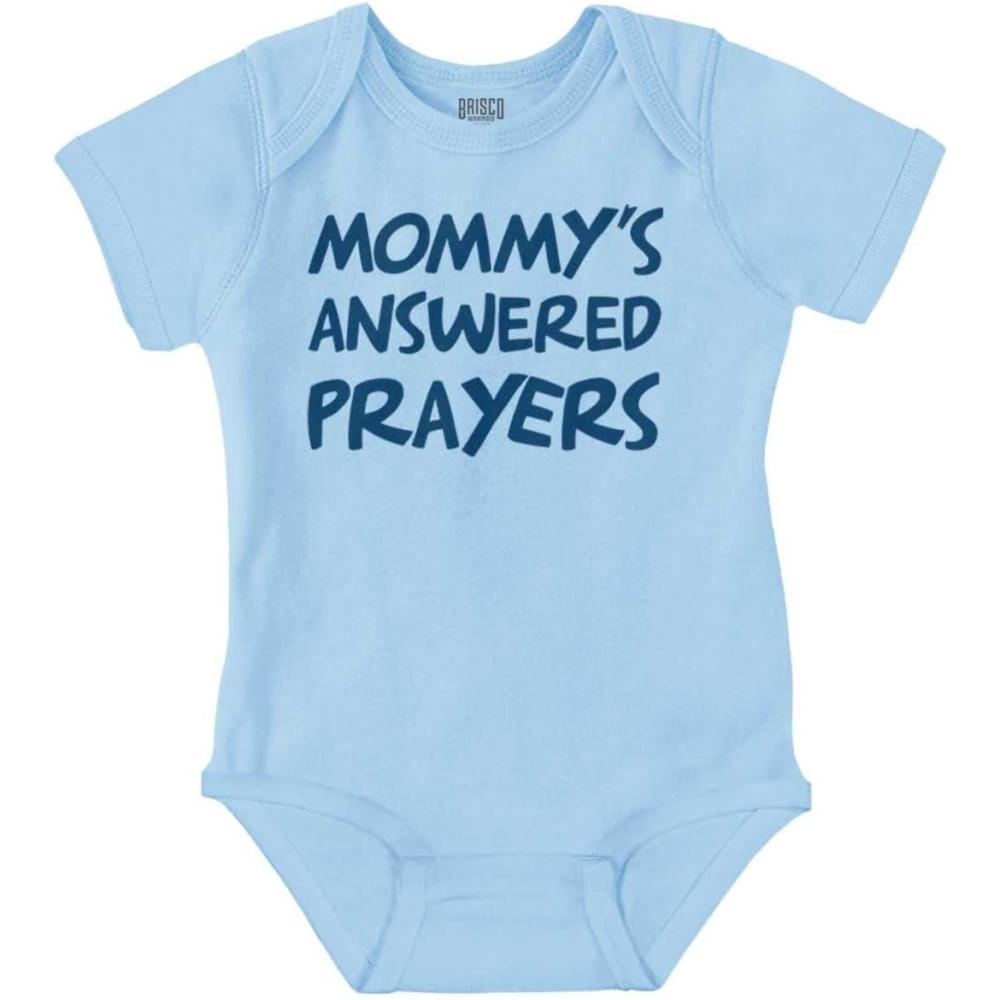 imageBrisco Brands Mommys Answered Prayer Religious Baby Romper Boys or GirlsLight Blue