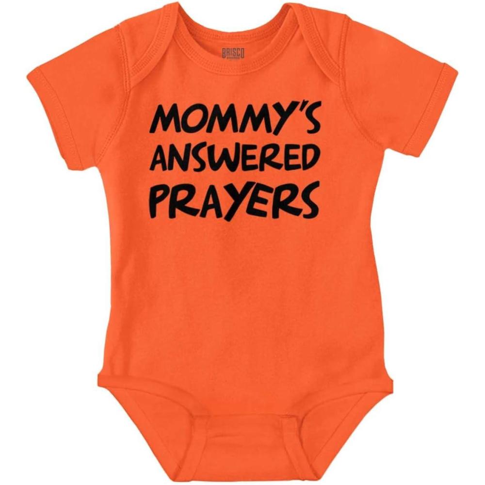 imageBrisco Brands Mommys Answered Prayer Religious Baby Romper Boys or GirlsOrange