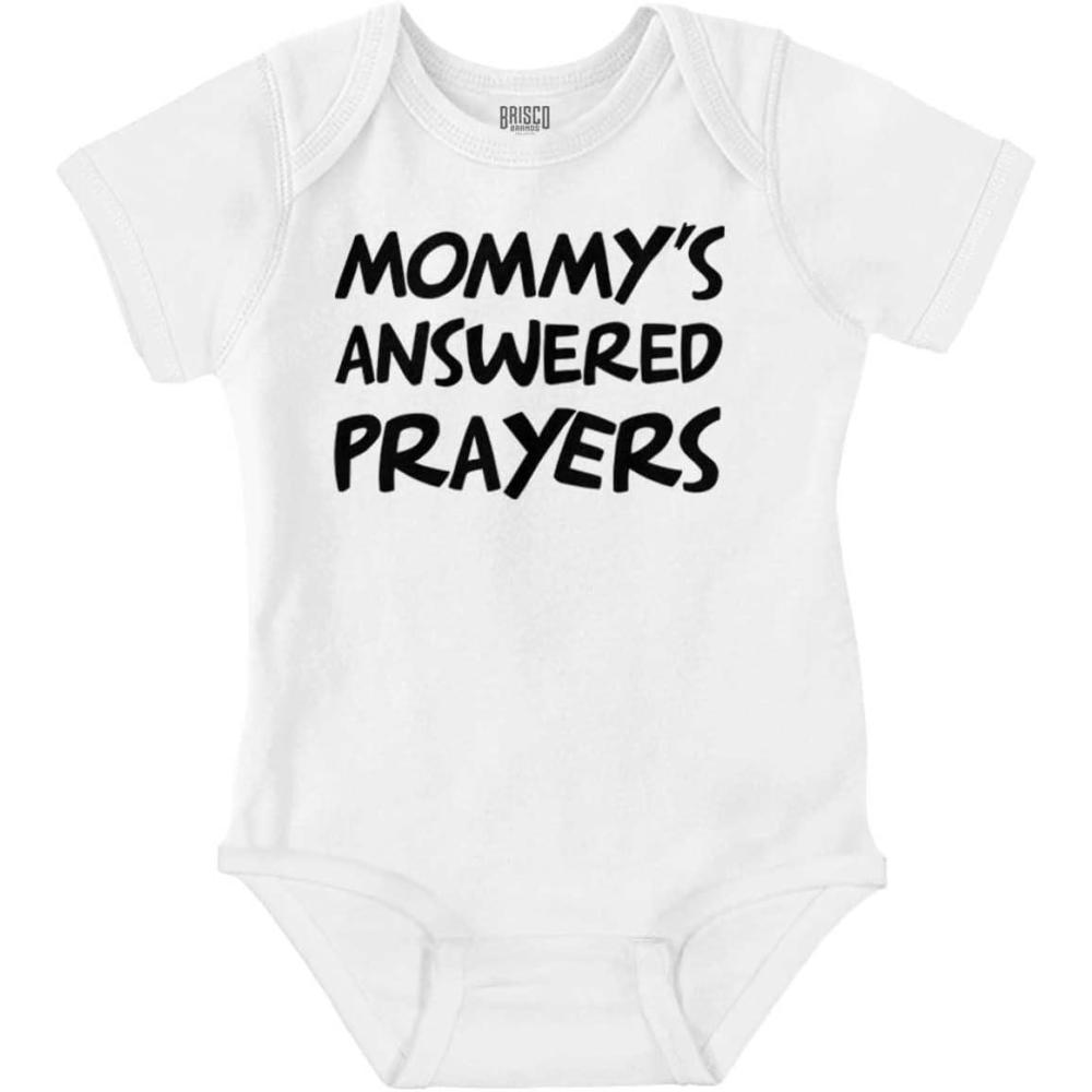 imageBrisco Brands Mommys Answered Prayer Religious Baby Romper Boys or GirlsWhite