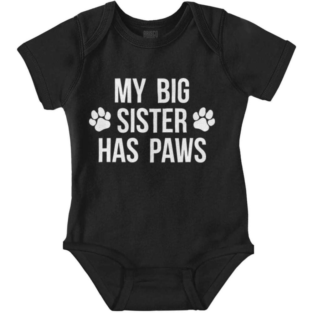 imageBrisco Brands My Big Sister Has Paws Baby Romper Boys or GirlsBlack