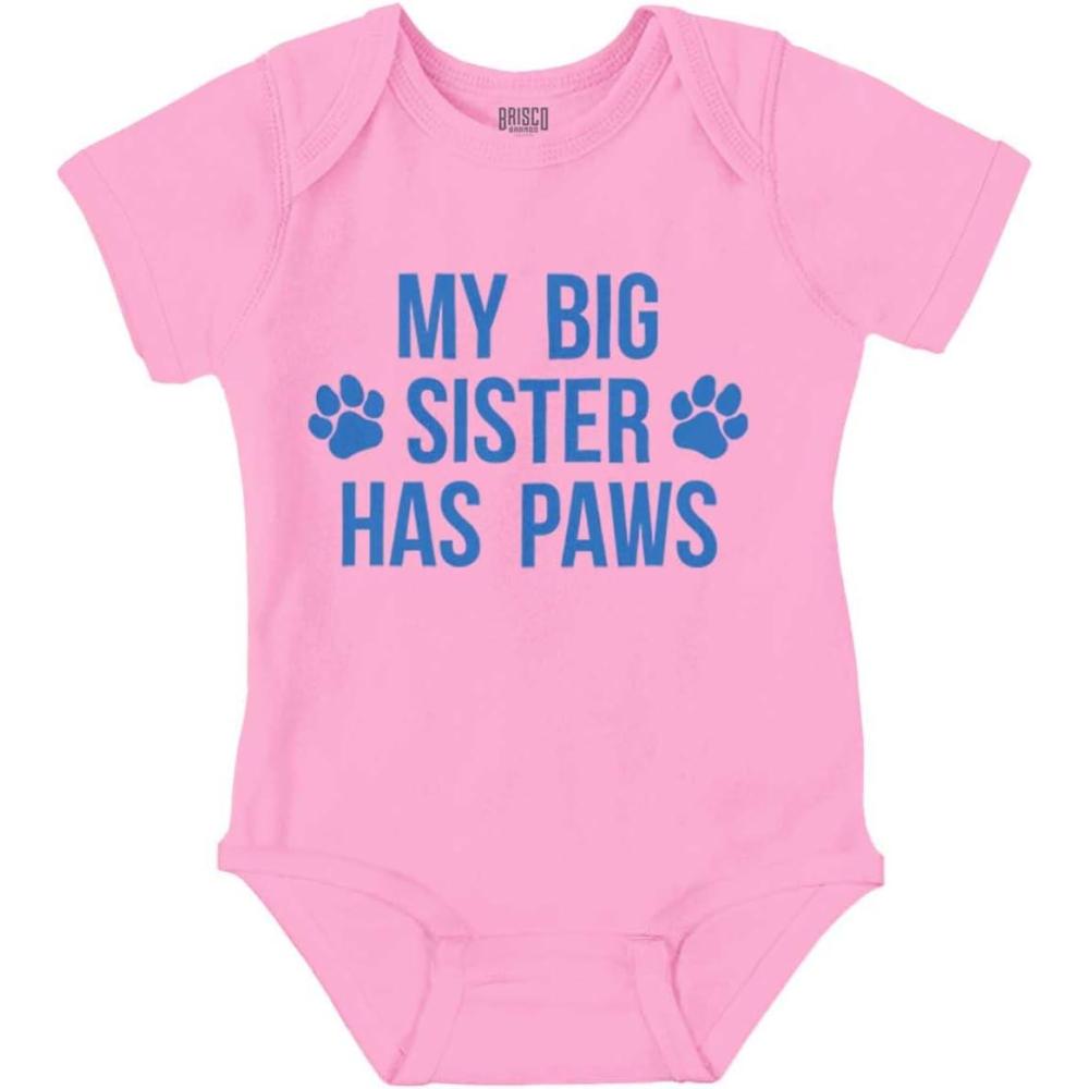 imageBrisco Brands My Big Sister Has Paws Baby Romper Boys or GirlsPink
