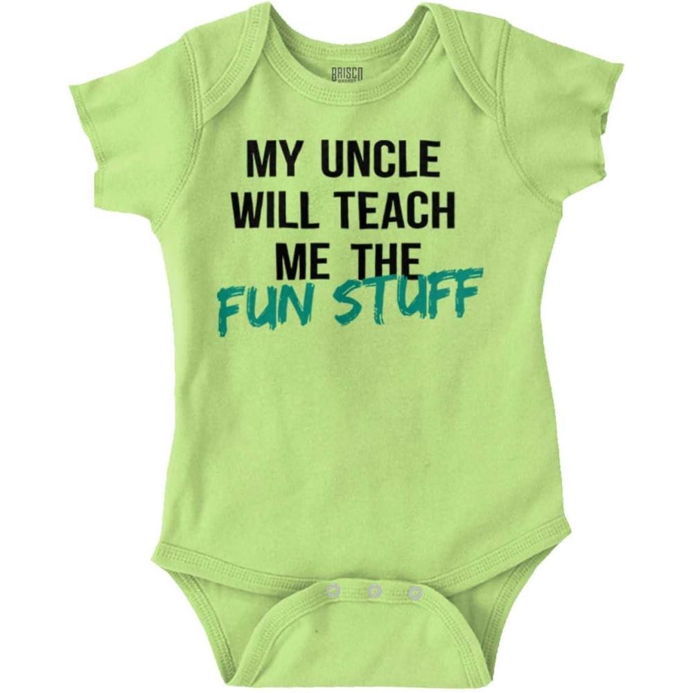imageBrisco Brands My Uncle Will Teach Me The Fun Stuff Baby Romper Boys or GirlsKey Lime