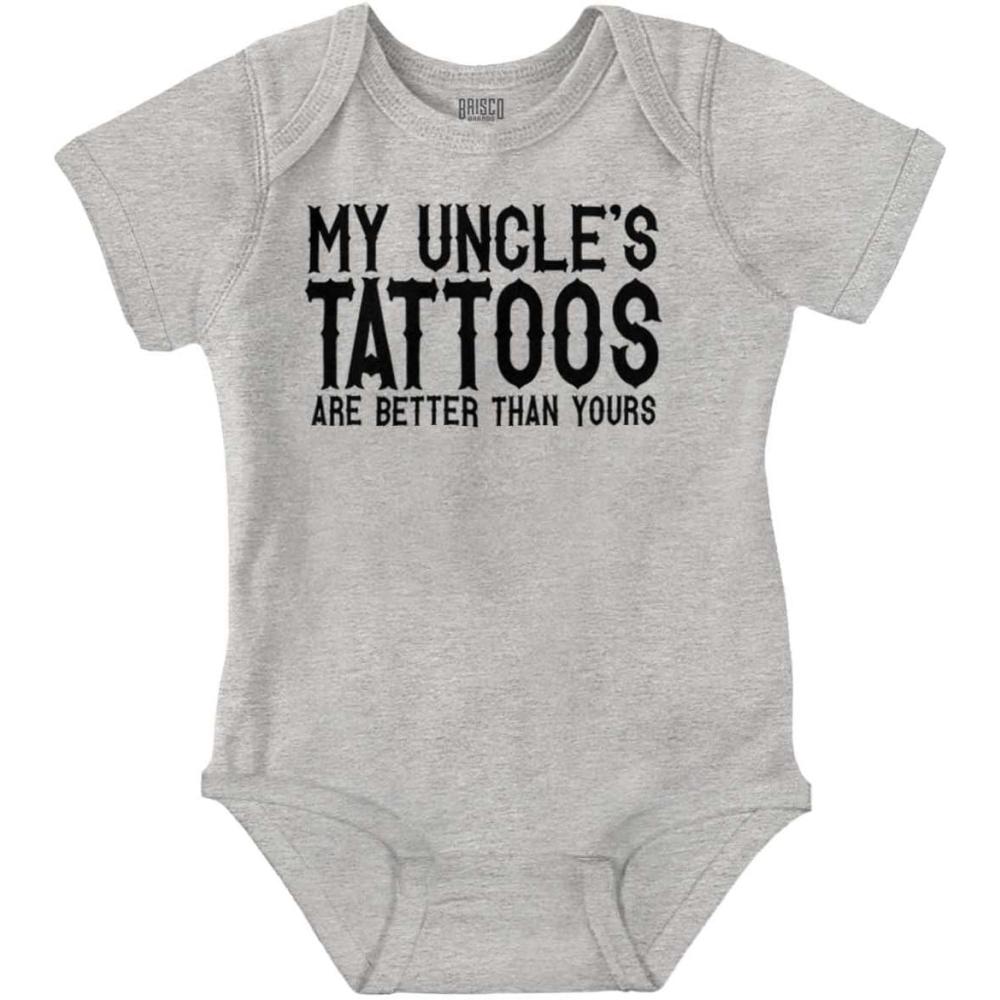 imageBrisco Brands My Uncles Tattoos Better Than Yours Baby Romper Boys or GirlsHeather