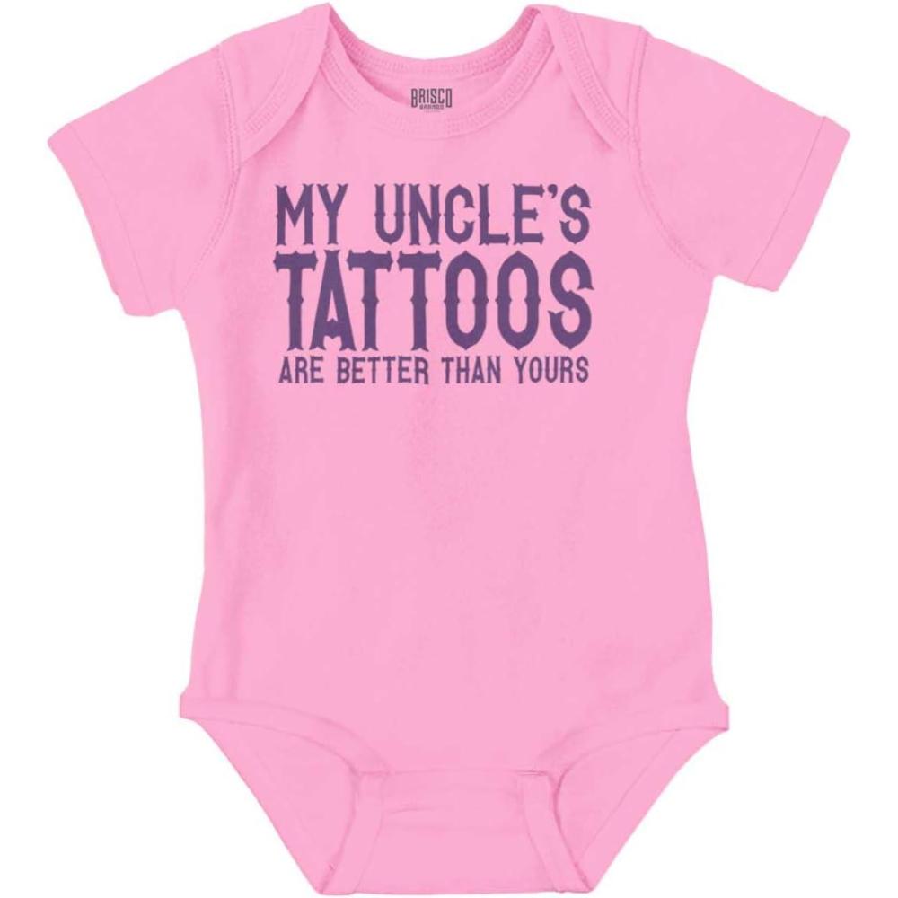 imageBrisco Brands My Uncles Tattoos Better Than Yours Baby Romper Boys or GirlsPink