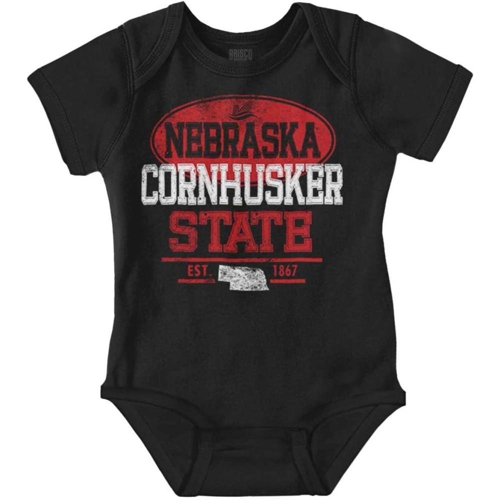 imageBrisco Brands Nebraska NE Corn Logo Souvenir Baby Romper Boys or GirlsBlack