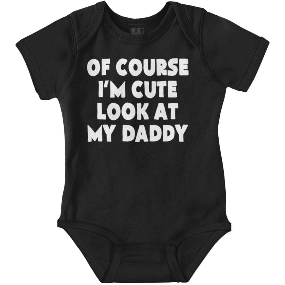 imageBrisco Brands Of Course Im Cute Look at Daddy Baby Romper Boys or GirlsBlack
