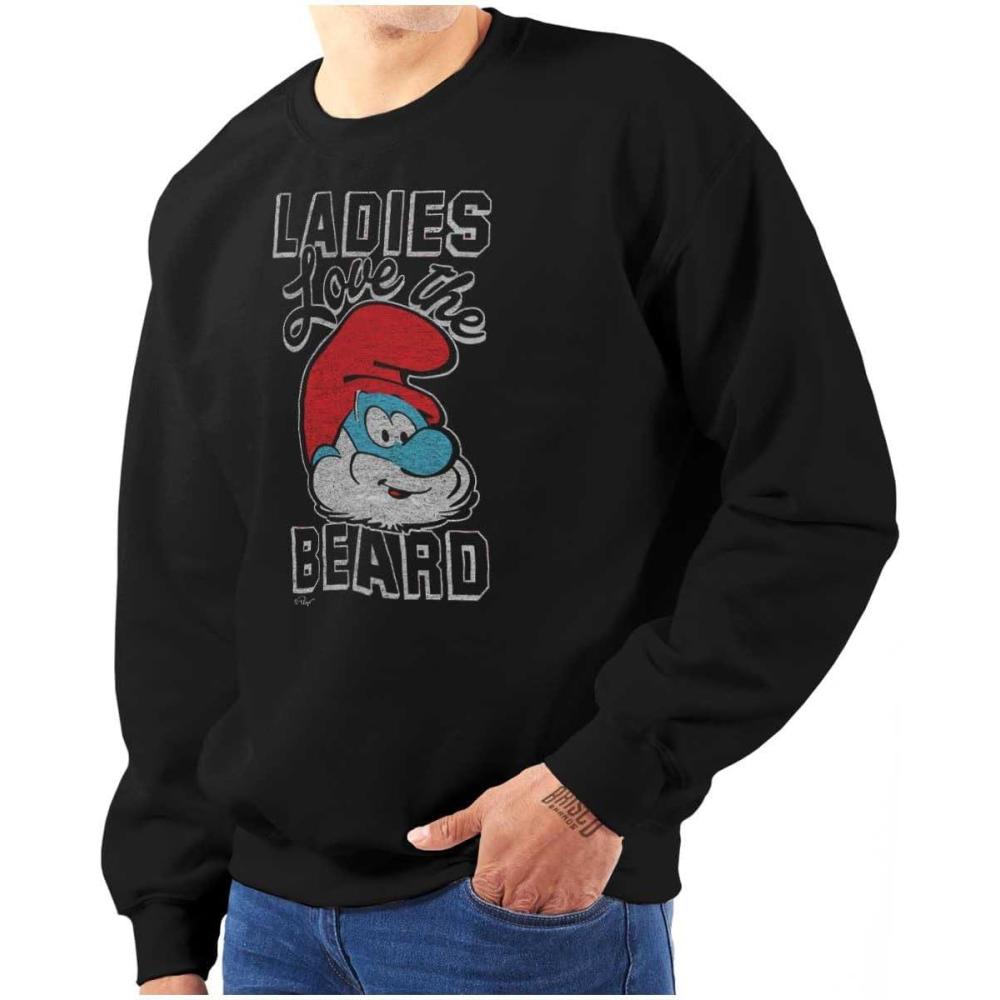 imageBrisco Brands Papa Smurf Ladies Love the Beard Cool Mens Crewneck SweatshirtBlack