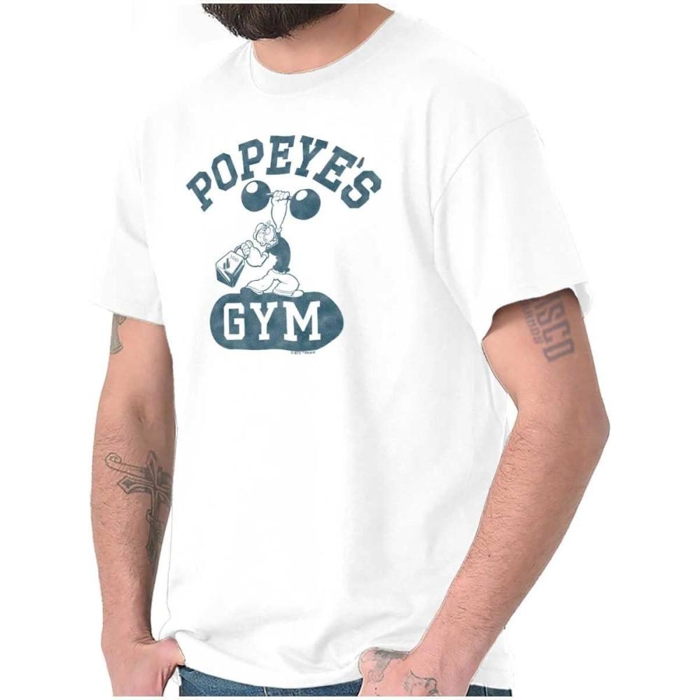 imageBrisco Brands Popeye Body Builder Gym Workout Cool Graphic T Shirt Men or WomenWhite