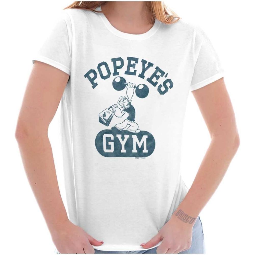 imageBrisco Brands Popeye Body Builder Gym Workout Cool Womens Slim Fit Graphic TeeWhite
