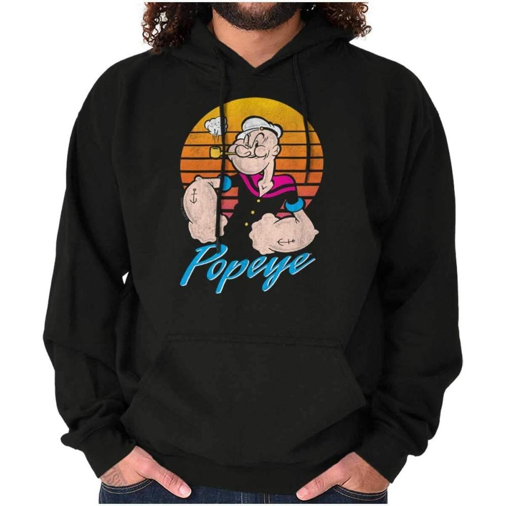 imageBrisco Brands Popeye The Sailor Man Retro Sunset Hoodie Sweatshirt Women MenBlack