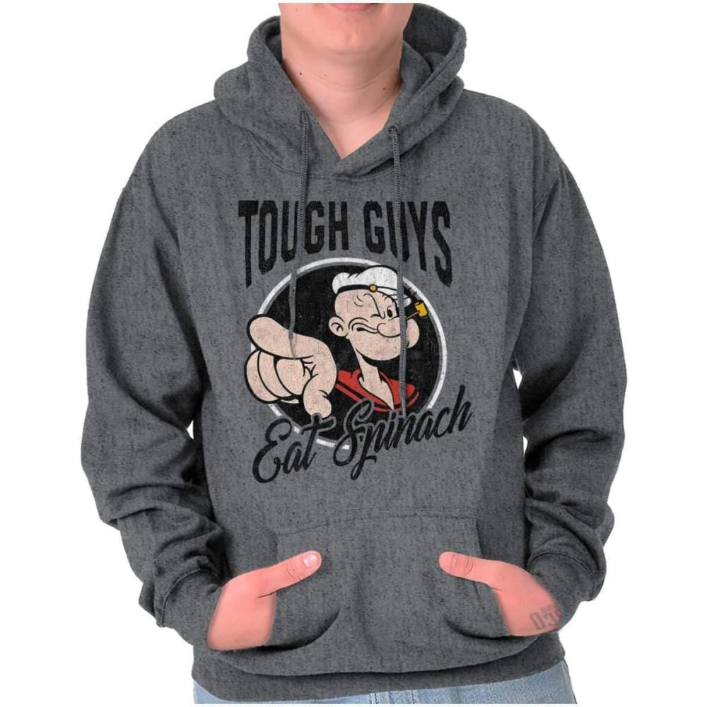 imageBrisco Brands Popeye Tough Guys Eat Spinach Funny Hoodie Hooded Sweatshirt MenGraphite Heather