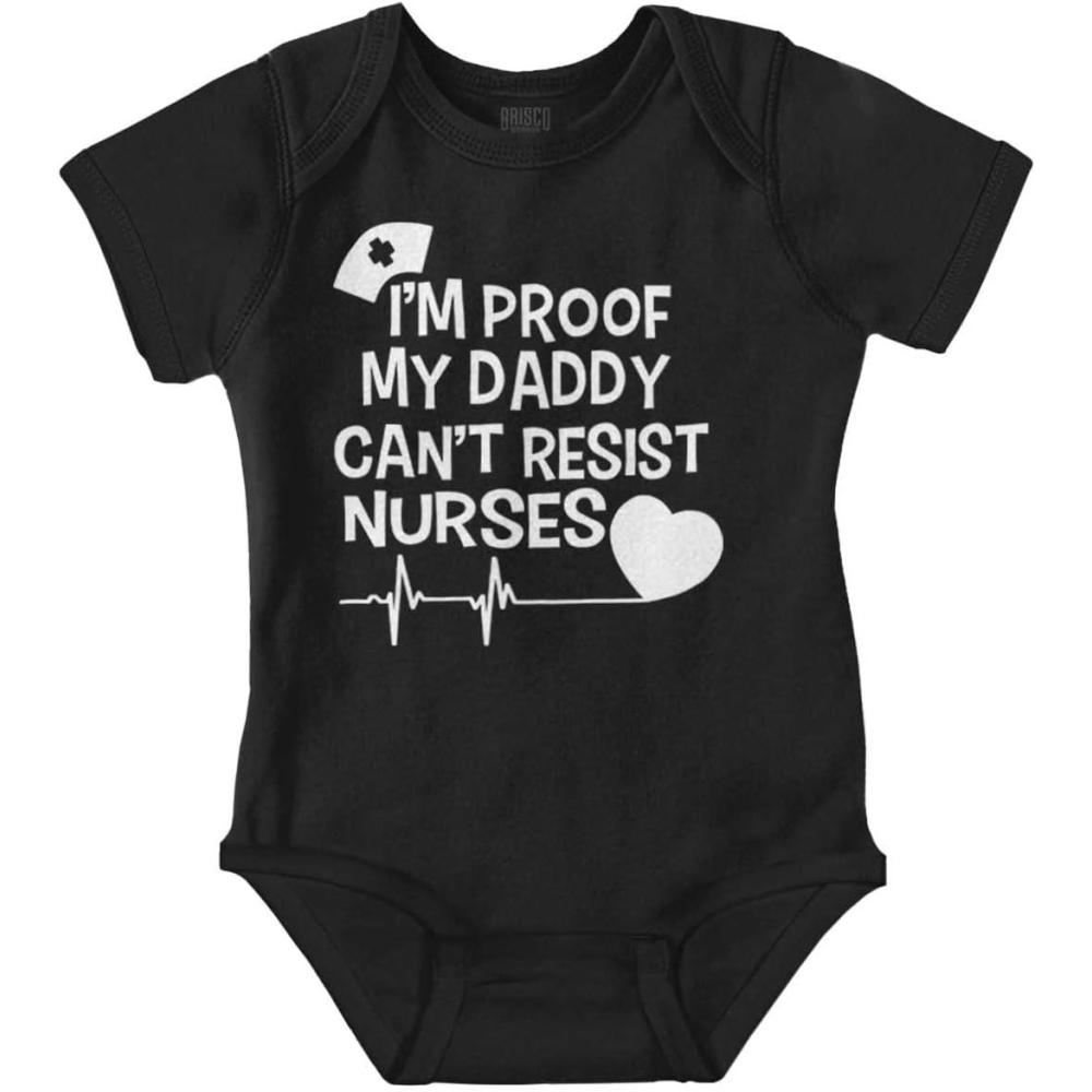imageBrisco Brands Proof Daddy Cant Resist Nurses Heart Baby Romper Boys or GirlsBlack