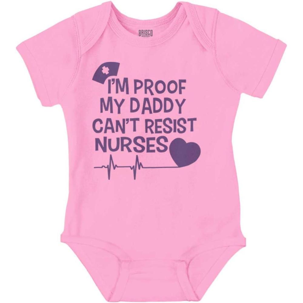 imageBrisco Brands Proof Daddy Cant Resist Nurses Heart Baby Romper Boys or GirlsPink