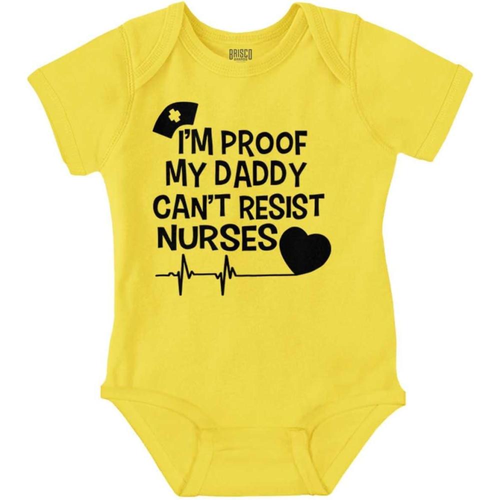 imageBrisco Brands Proof Daddy Cant Resist Nurses Heart Baby Romper Boys or GirlsZest