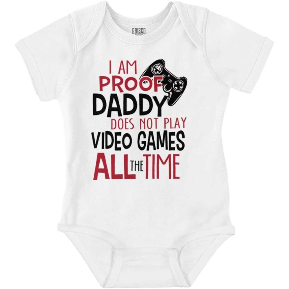 imageBrisco Brands Proof Daddy Doesnt Play Video Games Baby Romper Boys or GirlsWhite