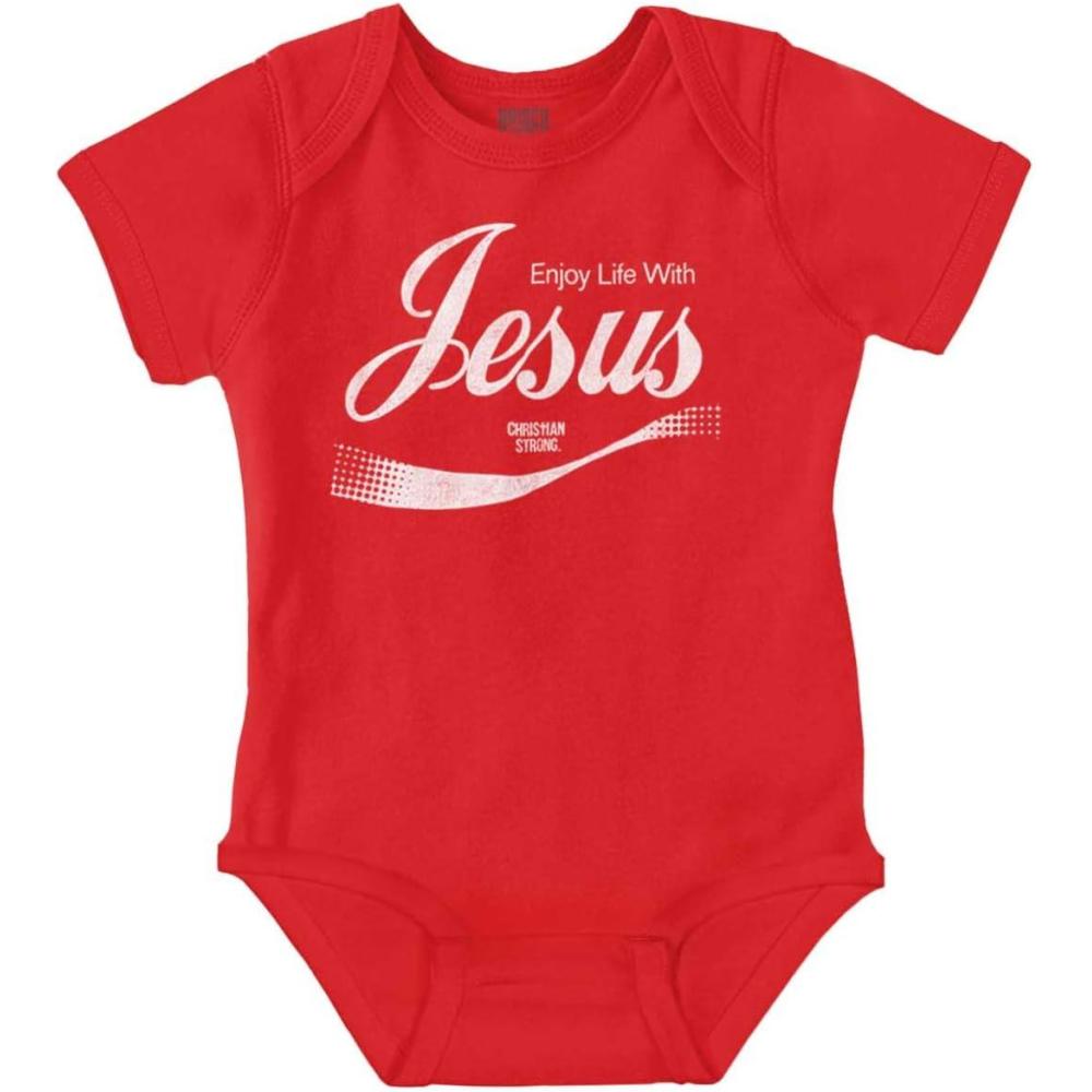 imageBrisco Brands Punny Christian Enjoy Life With Jesus Baby Romper Boys or GirlsRed