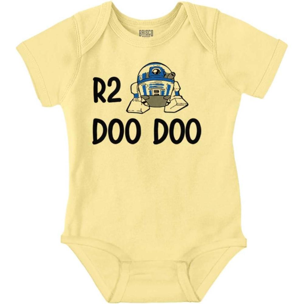imageBrisco Brands R2 Doo Robot Droid Dark Galaxy Baby Romper Boys or GirlsBanana
