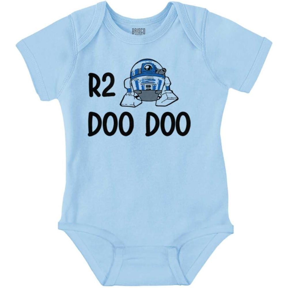 imageBrisco Brands R2 Doo Robot Droid Dark Galaxy Baby Romper Boys or GirlsLight Blue