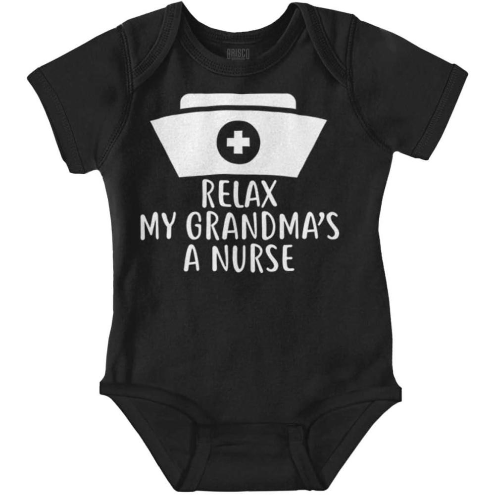 imageBrisco Brands Relax My Grandma Is A Nurse Essential Baby Romper Boys or GirlsBlack