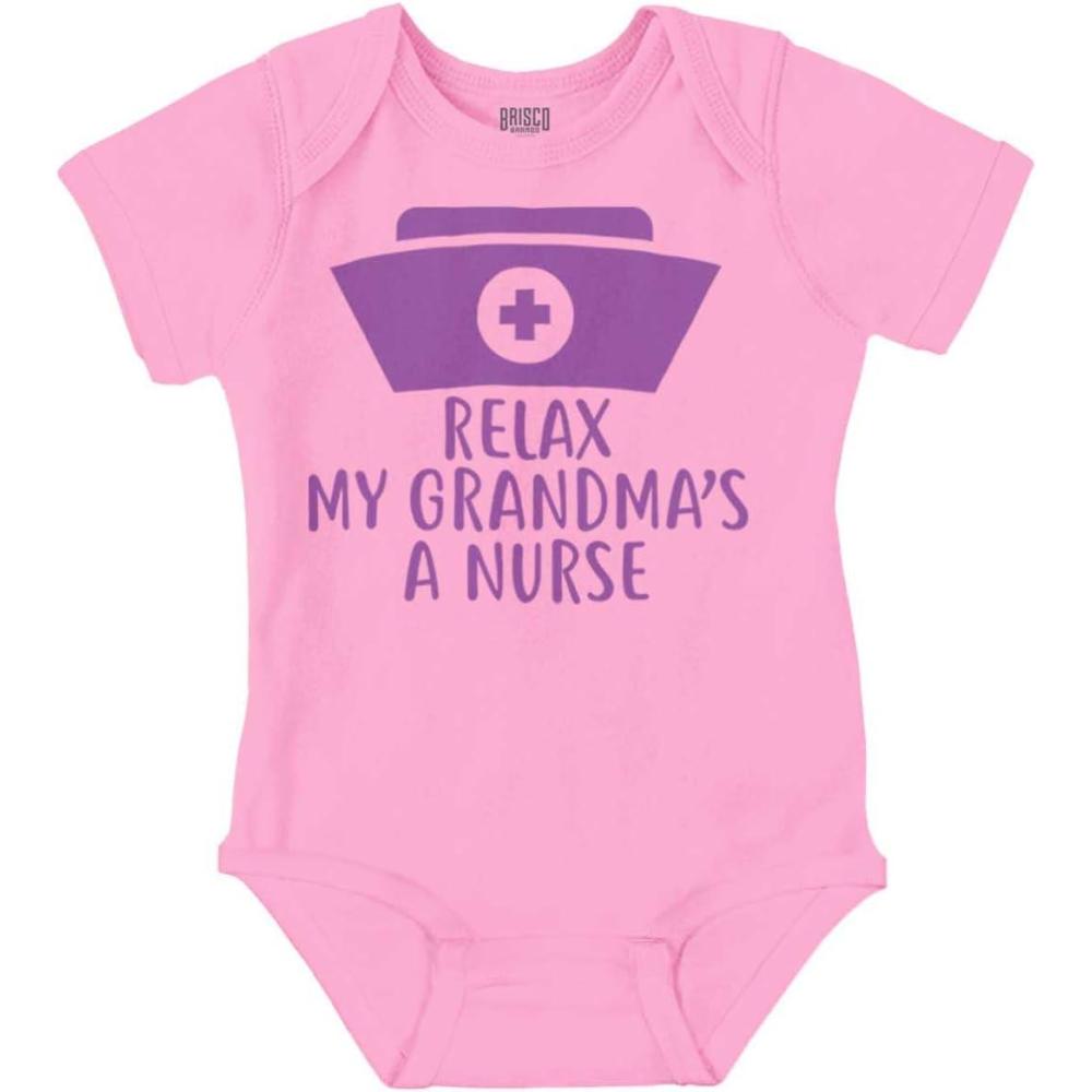 imageBrisco Brands Relax My Grandma Is A Nurse Essential Baby Romper Boys or GirlsPink
