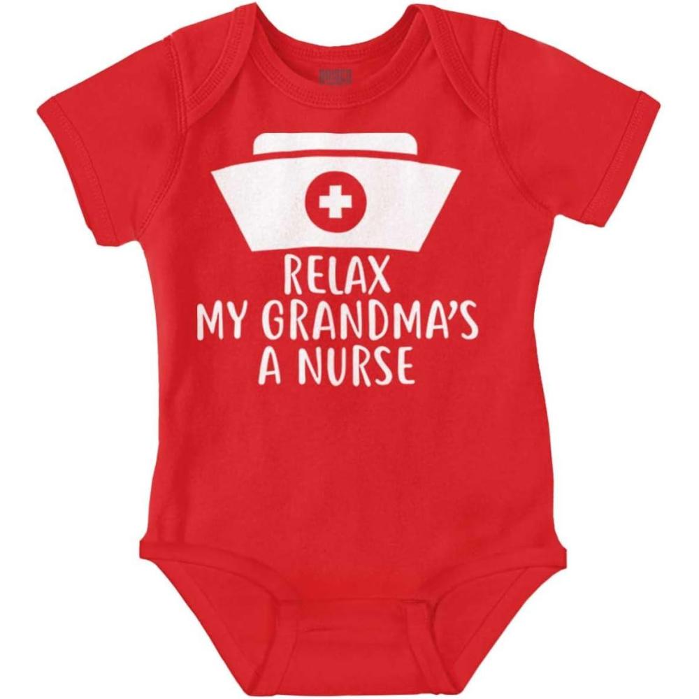 imageBrisco Brands Relax My Grandma Is A Nurse Essential Baby Romper Boys or GirlsRed