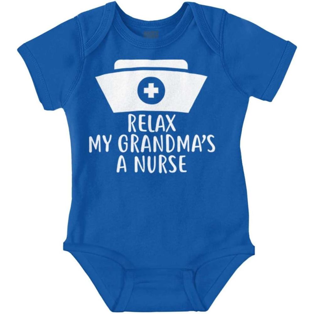 imageBrisco Brands Relax My Grandma Is A Nurse Essential Baby Romper Boys or GirlsRoyal