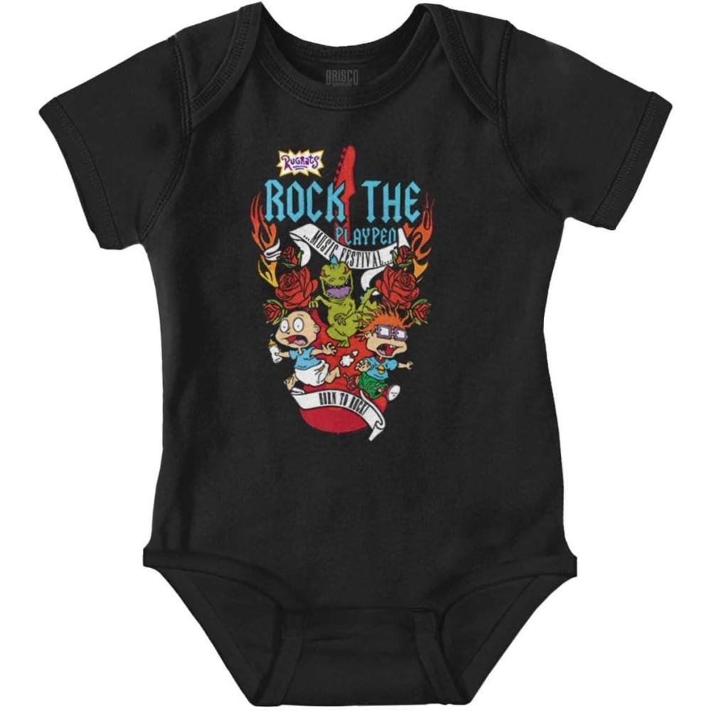 imageBrisco Brands Rugrats and Reptar Born to Rock Baby Romper Boys or GirlsBlack