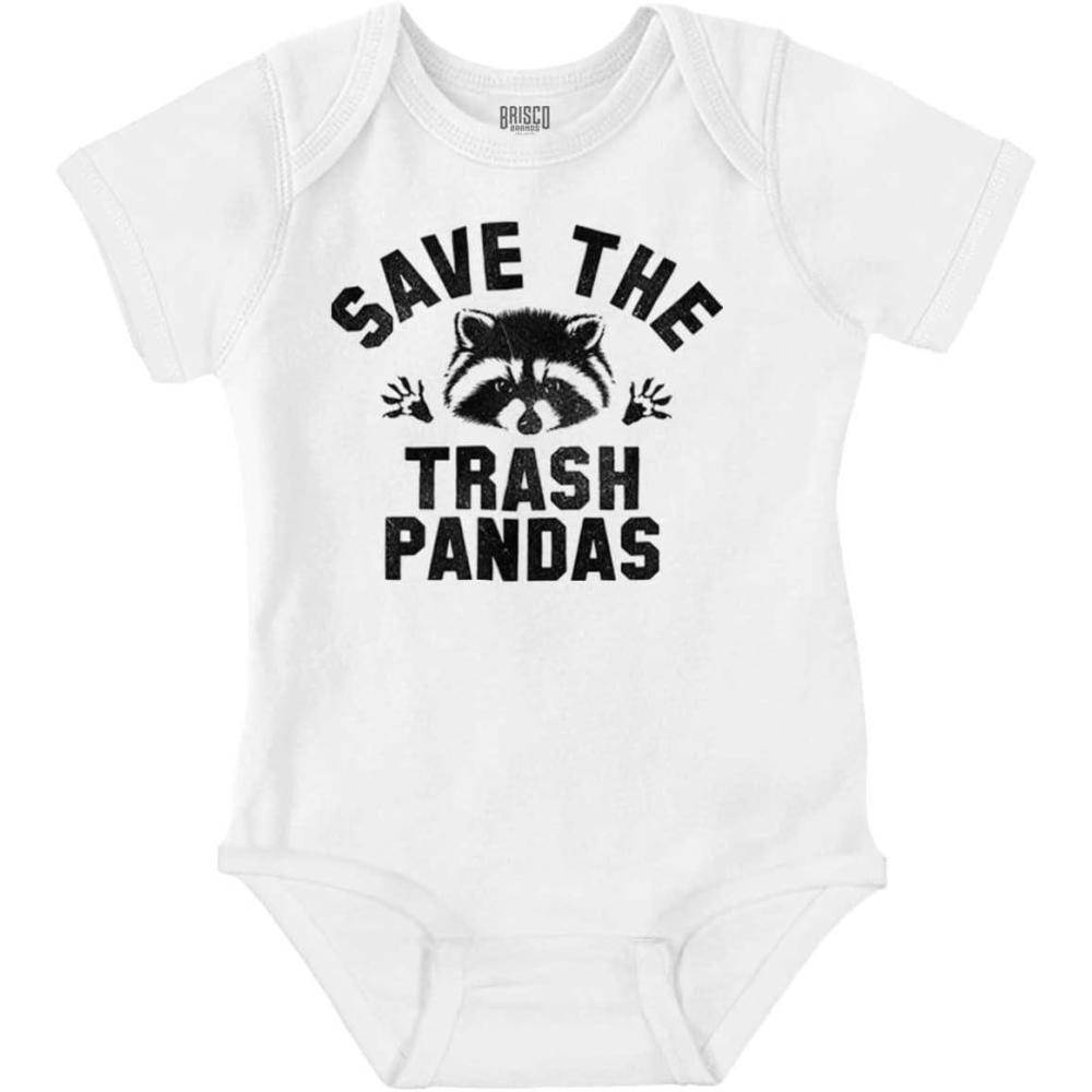 imageBrisco Brands Save Trash Pandas Funny Raccoon Pun Baby Romper Boys or GirlsWhite
