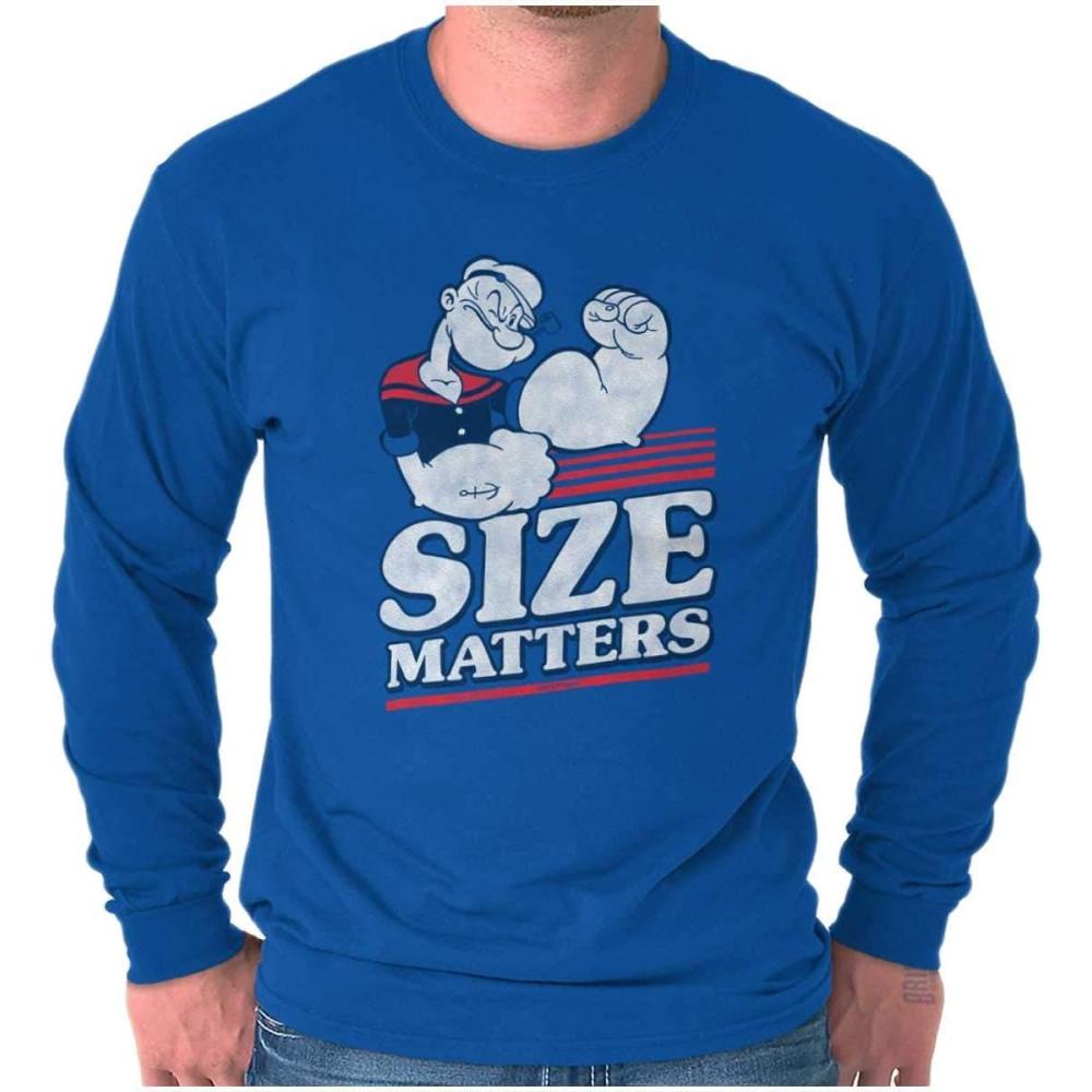 imageBrisco Brands Size Matters Popeye The Sailor Man Mens Long Sleeve Tee T ShirtRoyal