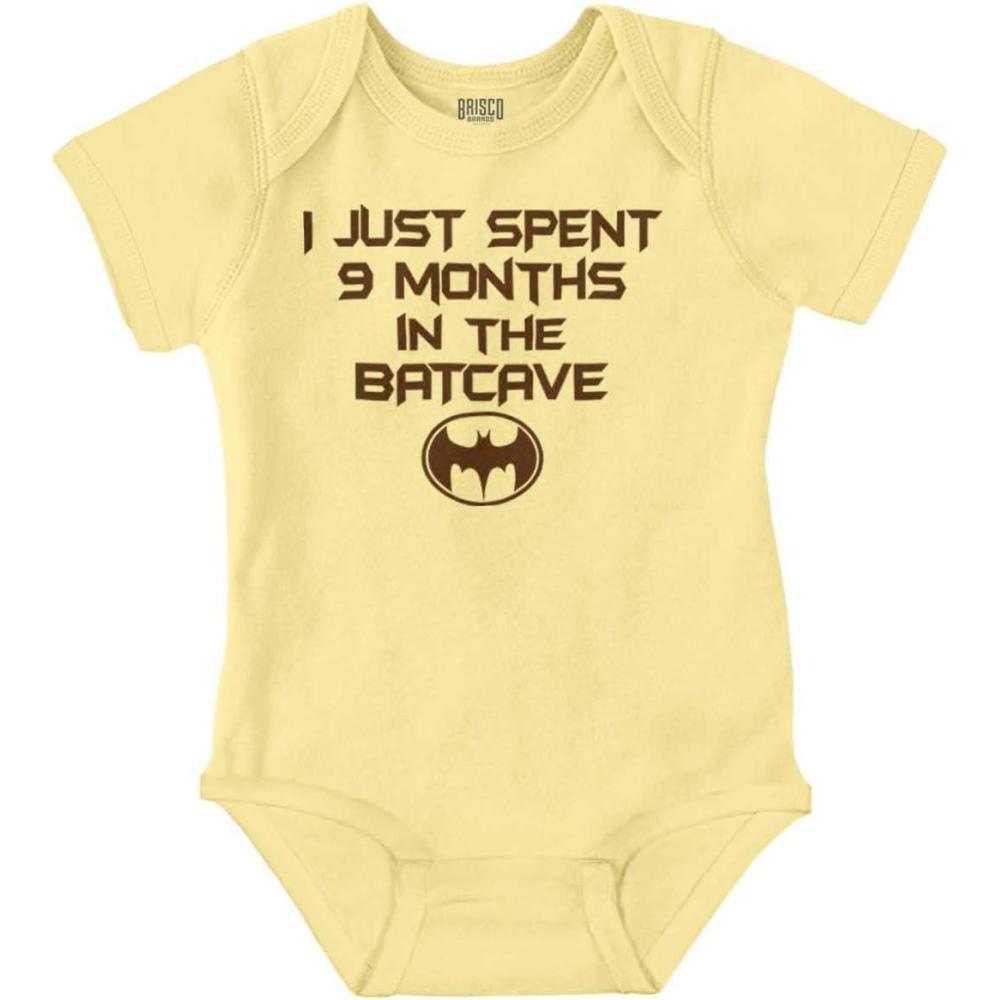 imageBrisco Brands Spent 9 Months in the Cave Superhero Baby Romper Boys or GirlsBanana