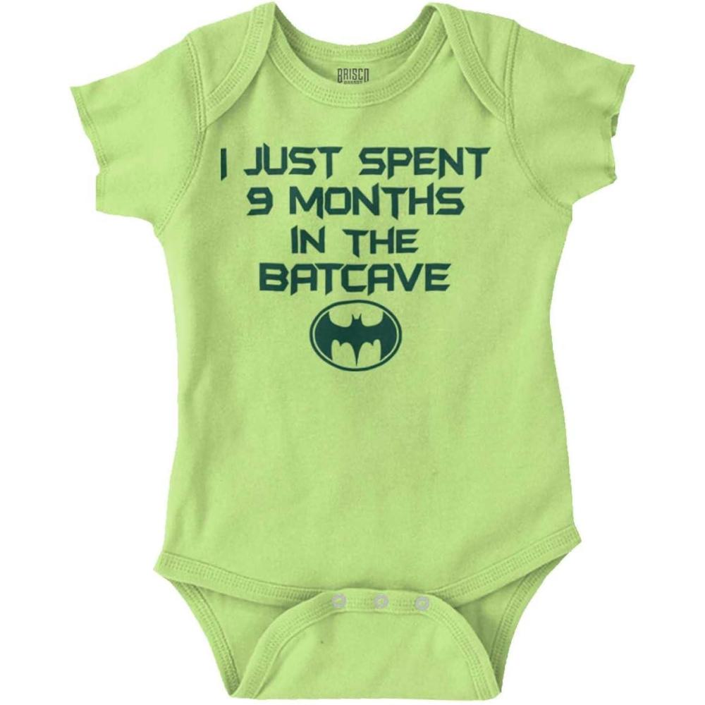 imageBrisco Brands Spent 9 Months in the Cave Superhero Baby Romper Boys or GirlsKey Lime