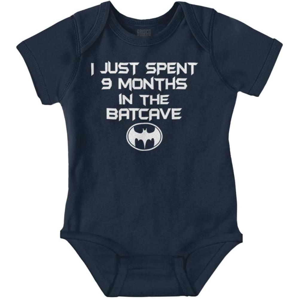 imageBrisco Brands Spent 9 Months in the Cave Superhero Baby Romper Boys or GirlsNavy