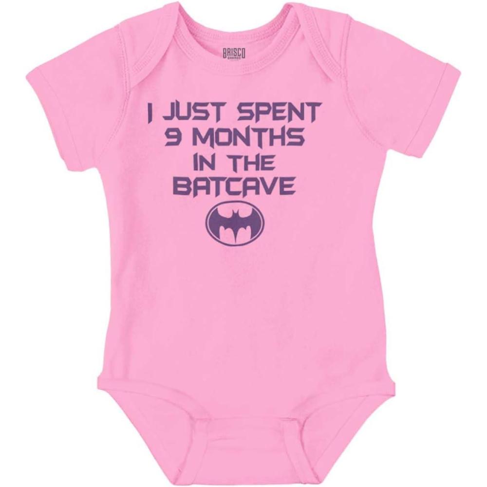 imageBrisco Brands Spent 9 Months in the Cave Superhero Baby Romper Boys or GirlsPink