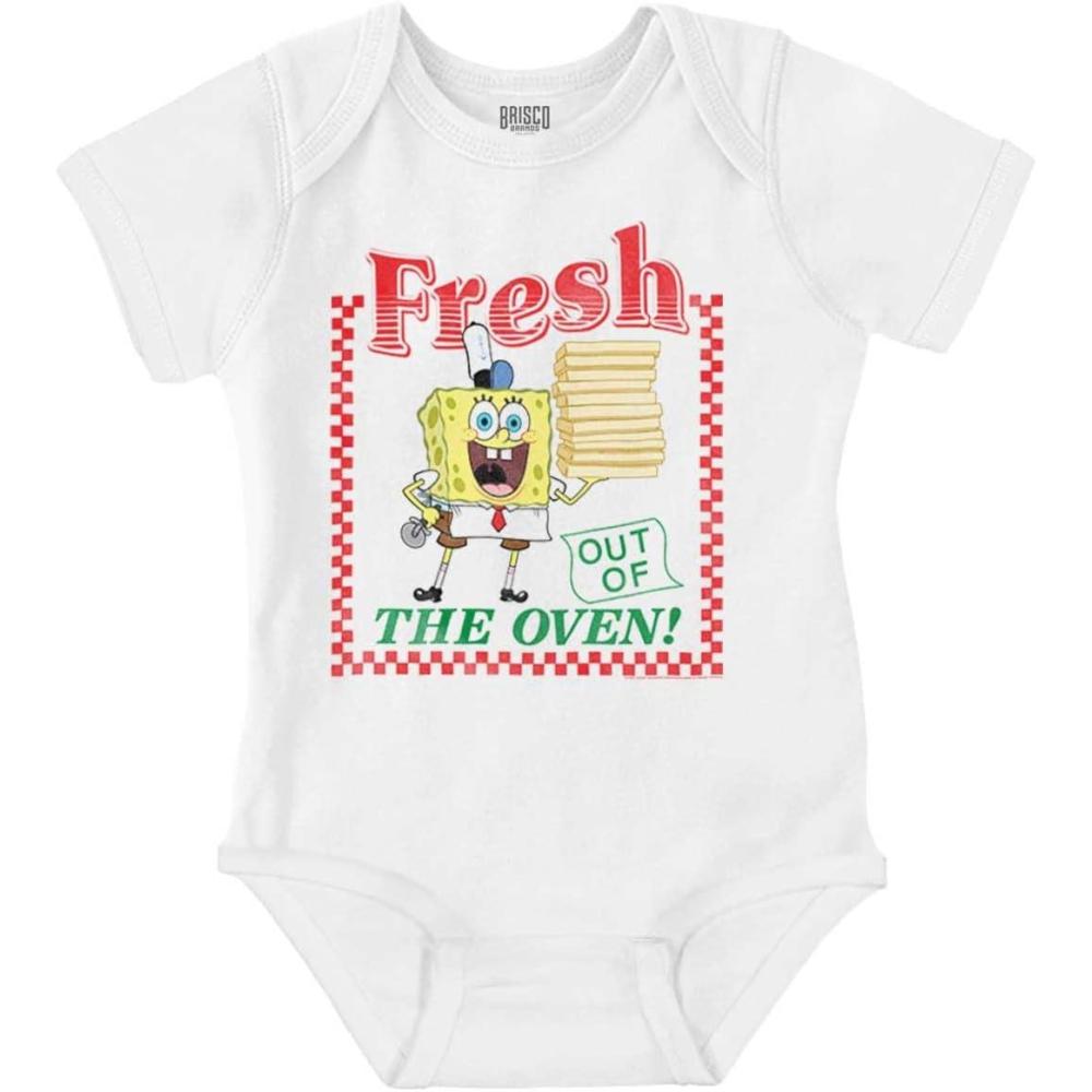 imageBrisco Brands SpongeBob Fresh Krusty Krab Pizza Baby Romper Boys or GirlsWhite