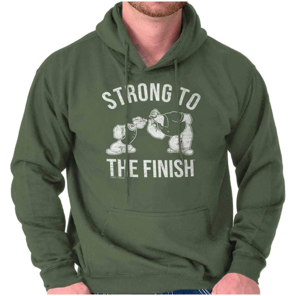 imageBrisco Brands Strong To The Finish Popeye Bluto Hoodie Hooded Sweatshirt MenMilitary Green
