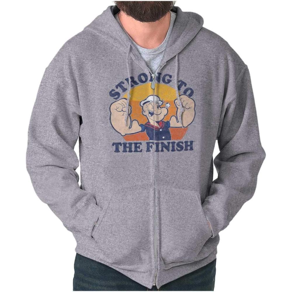 imageBrisco Brands Strong To The Finish Popeye Sailor Zip Up Hoodie Mens WomensSport Grey