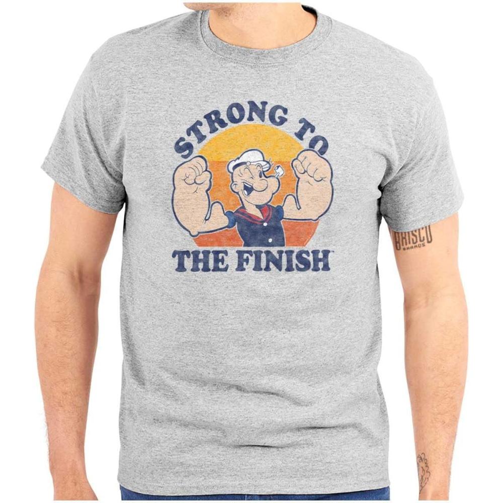 imageBrisco Brands Strong to The Finish Popeye Sailor Graphic T Shirt Men or WomenSport Grey