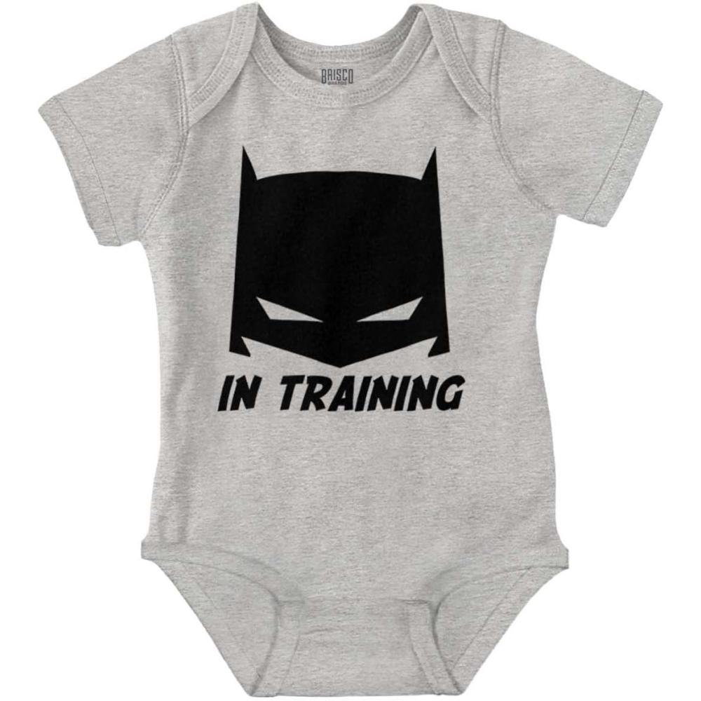 imageBrisco Brands Superhero in Training Dark Baby Romper Boys or GirlsHeather