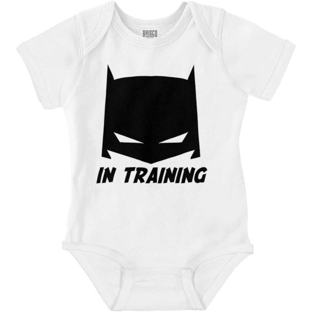 imageBrisco Brands Superhero in Training Dark Baby Romper Boys or GirlsWhite