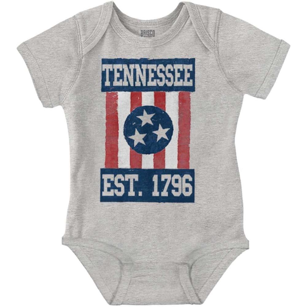 imageBrisco Brands Tennessee Country Southern TN Flag Baby Romper Boys or GirlsHeather