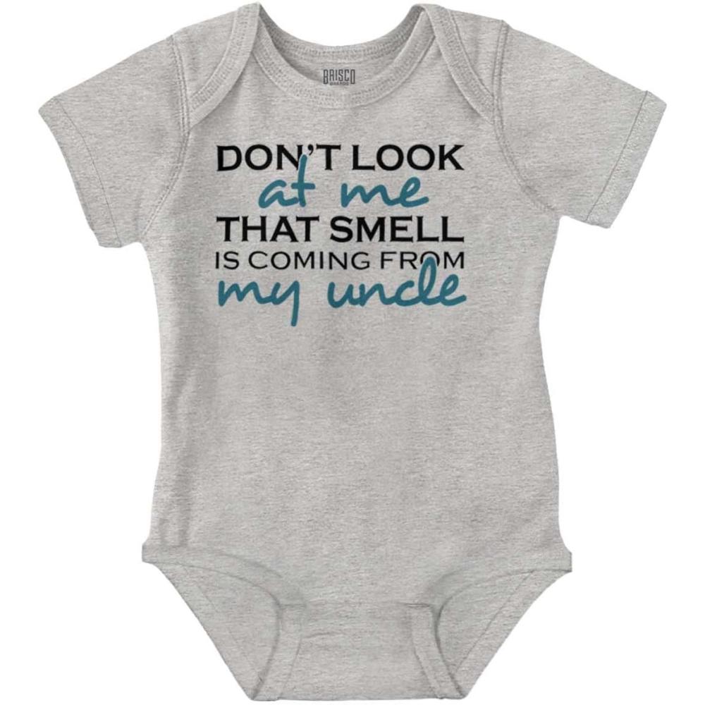 imageBrisco Brands That Smell is Coming From My Uncle Baby Romper Boys or GirlsHeather
