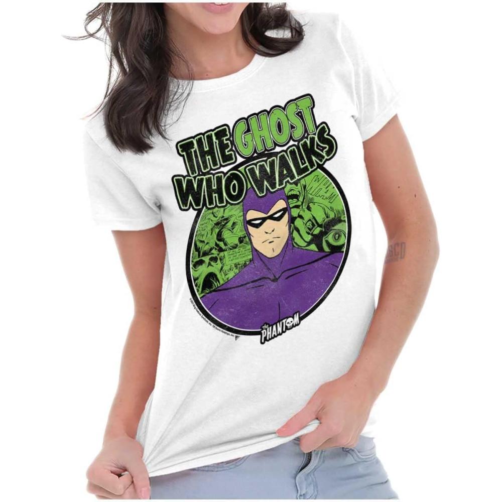 imageBrisco Brands The Phantom Ghost Who Walks Womens Slim Fit Graphic TeeWhite