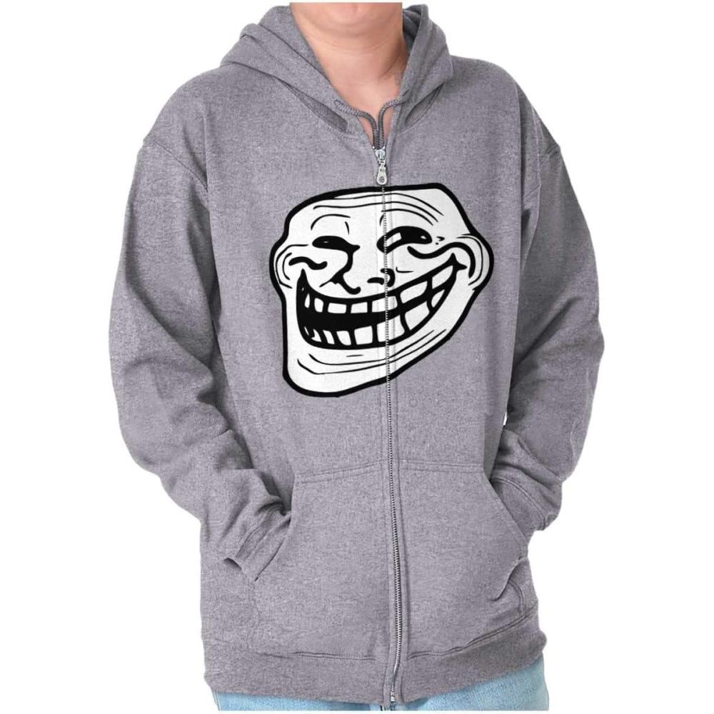 imageBrisco Brands Troll Face Original Meme Smile Mad Zip Up Hoodie Mens WomensSport Grey