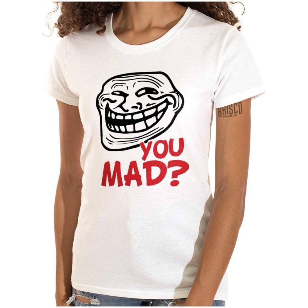 imageBrisco Brands Troll Face You Mad Trollface Meme Womens Slim Fit Graphic TeeWhite