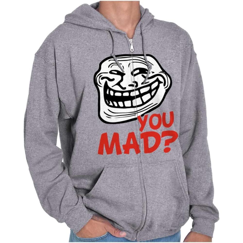 imageBrisco Brands Troll Face You Mad Trollface Meme Zip Up Hoodie Mens WomensSport Grey