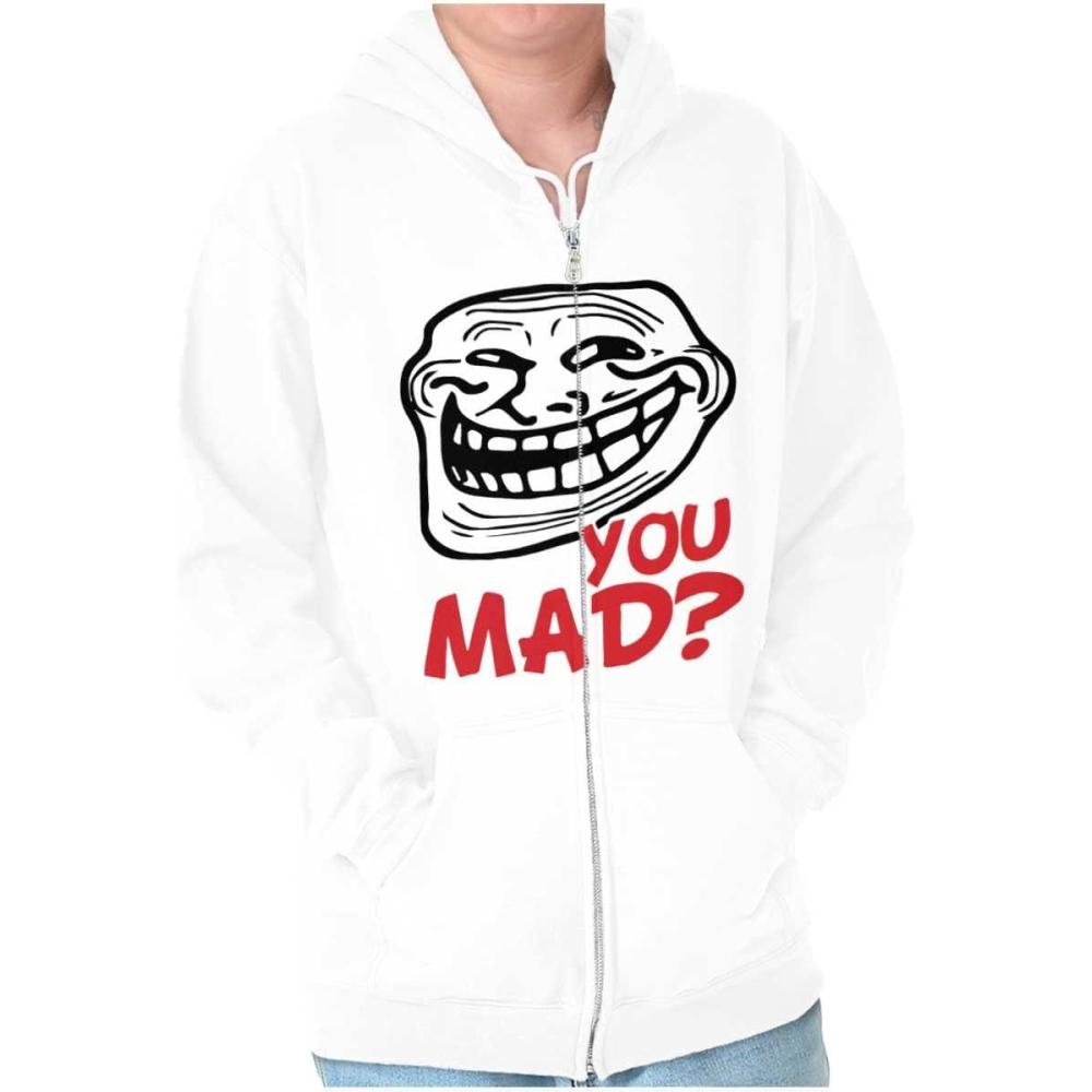 imageBrisco Brands Troll Face You Mad Trollface Meme Zip Up Hoodie Mens WomensWhite