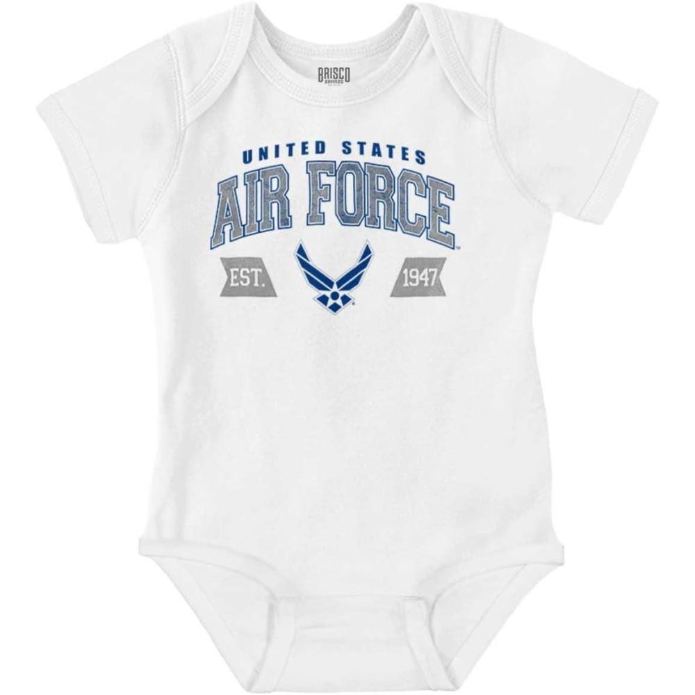 imageBrisco Brands US Air Force Wing Emblem Established Baby Romper Boys or GirlsWhite