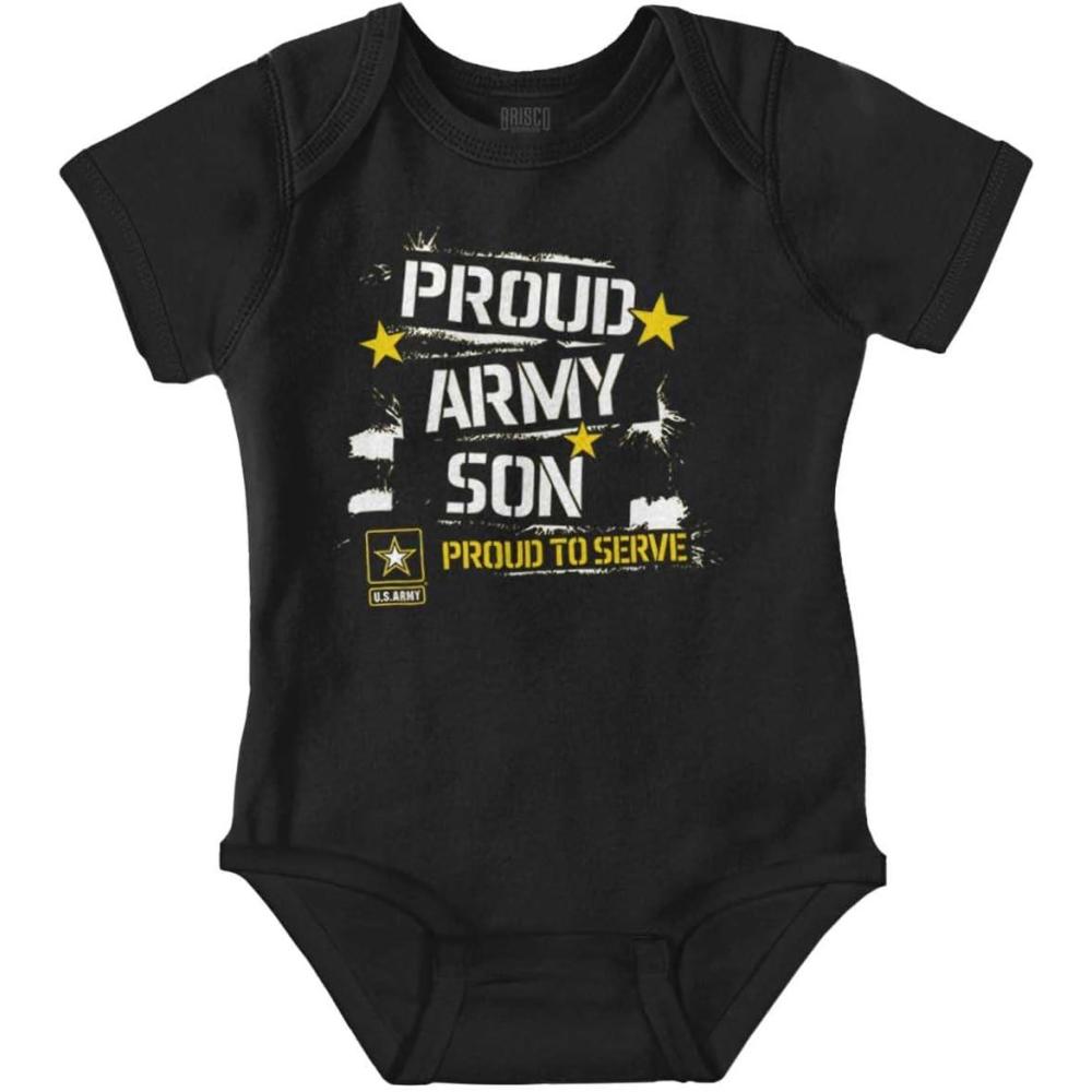 imageBrisco Brands US Army Proud Military Son Soldier Baby Bodysuit Jumper BoysBlack